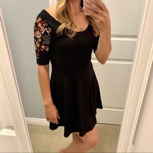 Free People Embroidered Black Scoop-Neck Dress